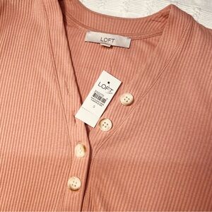LOFT Ribbed Button-Front Top in Peachy Pink